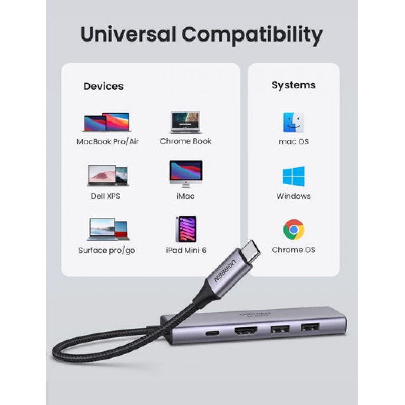 Ugreen 6-in-1 USB-C Hub USB Type-C Argent