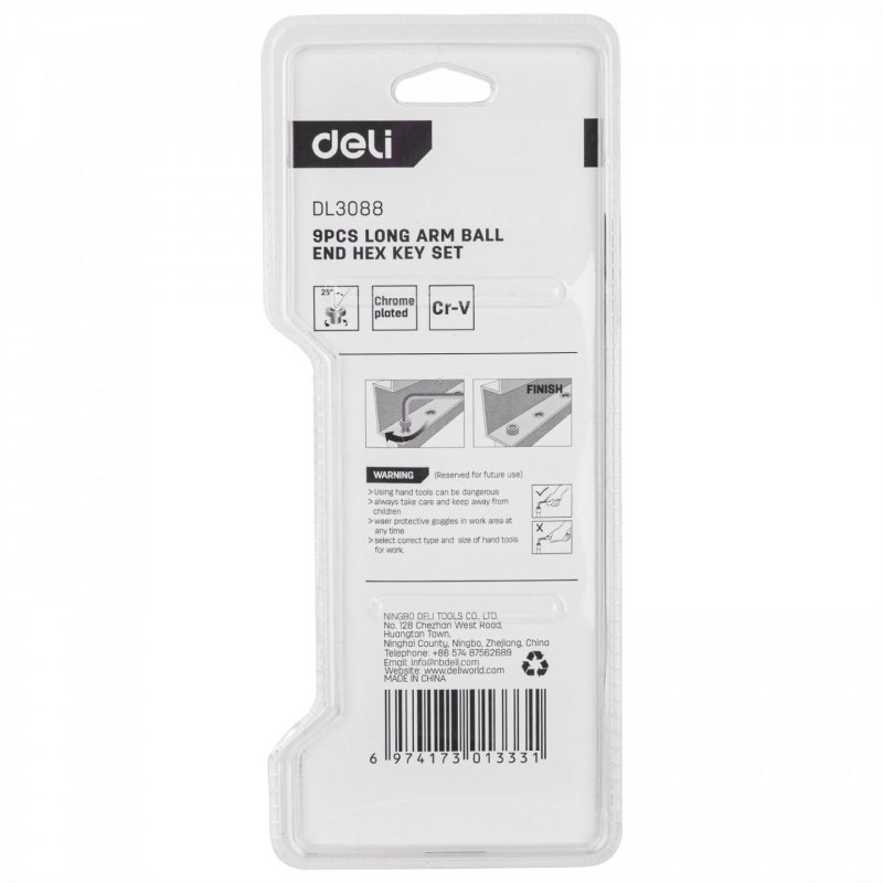 Long Hex Key Sets 1.5-10mm Deli Tools EDL3088 (silver)