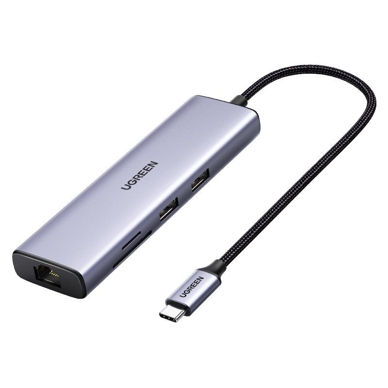 UGREEN CM512 6-in-1 Adapter USB-C to 2x USB + HDMI + USB-C + RJ45 + TF/SD (Grey)
