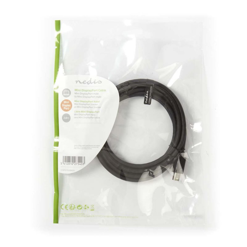 Nedis 2,0 m Mini DisplayPort Kabel, Schwarz [Mini DisplayPort-Stecker - Mini DisplayPort-Stecker]