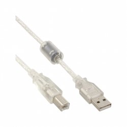 InLine USB 2.0 Cable Type A male / B male transparent, ferrite core, 0.5m