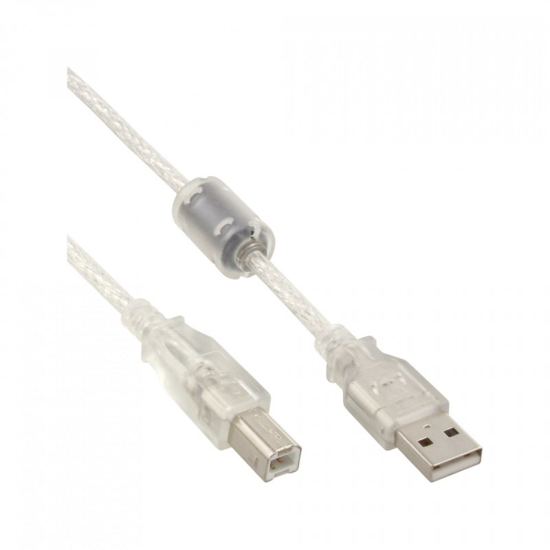 InLine® USB 2.0 Kabel, A an B, transparent, mit Ferritkern, 0,5m
