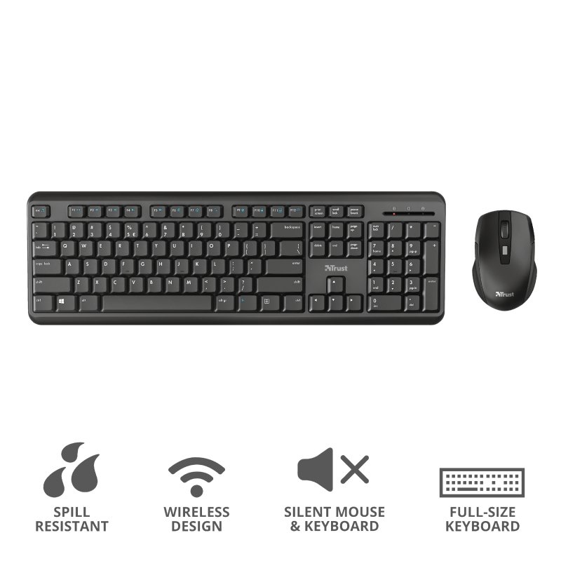 Trust ODY clavier Souris incluse RF sans fil Allemand Noir