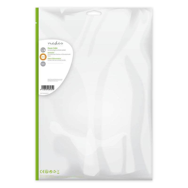 Nedis CEGP10200BK50 câble électrique Noir 5 m Prise d'alimentation type E CEE7/4