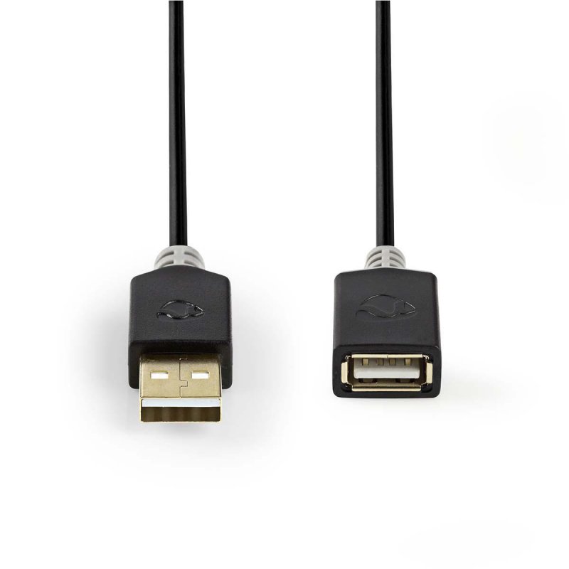 Nedis USB-Kabel | USB 2.0 | USB-A Stecker | USB-A Buchse | 480 Mbps | Vergoldet | 2.00 m | rund | PVC | Anthrazit | Verp
