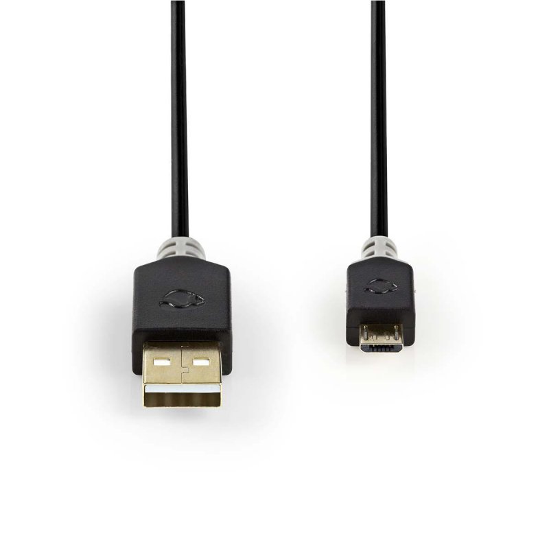 Nedis USB-Kabel | USB 2.0 | USB-A Stecker | USB Micro-B Stecker | 480 Mbps | Vergoldet | 2.00 m | rund | PVC | Anthrazit