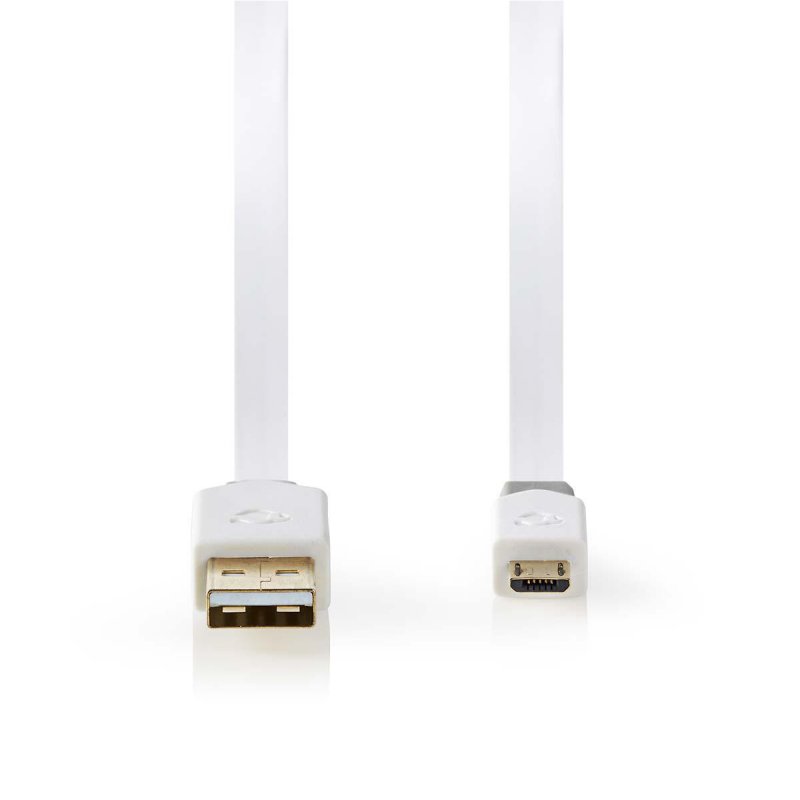 Nedis USB-Kabel | USB 2.0 | USB-A Stecker | USB Micro-B Stecker | 480 Mbps | Vergoldet | 1.00 m | flach | PVC | Weiss | 