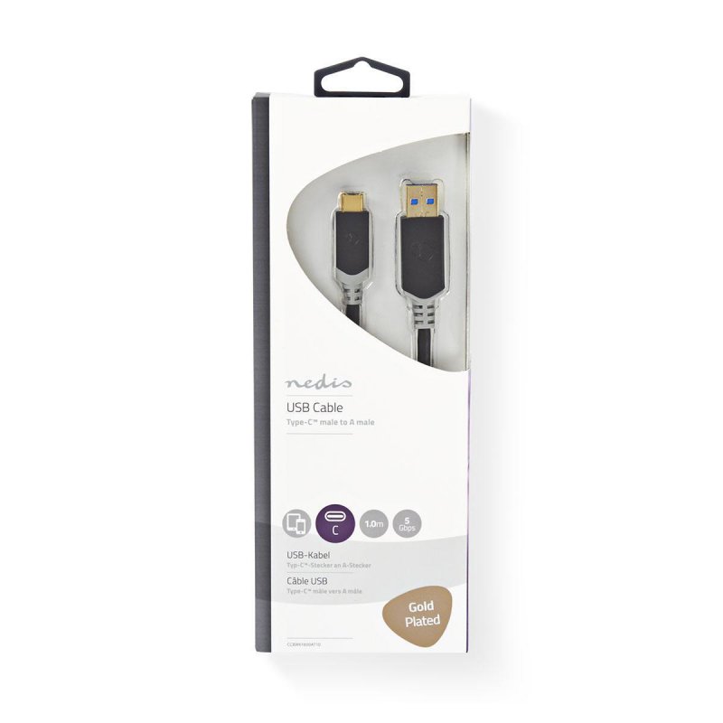 Nedis CCBW61600AT10 câble USB 1 m USB 3.2 Gen 1 (3.1 Gen 1) USB A USB C Anthracite