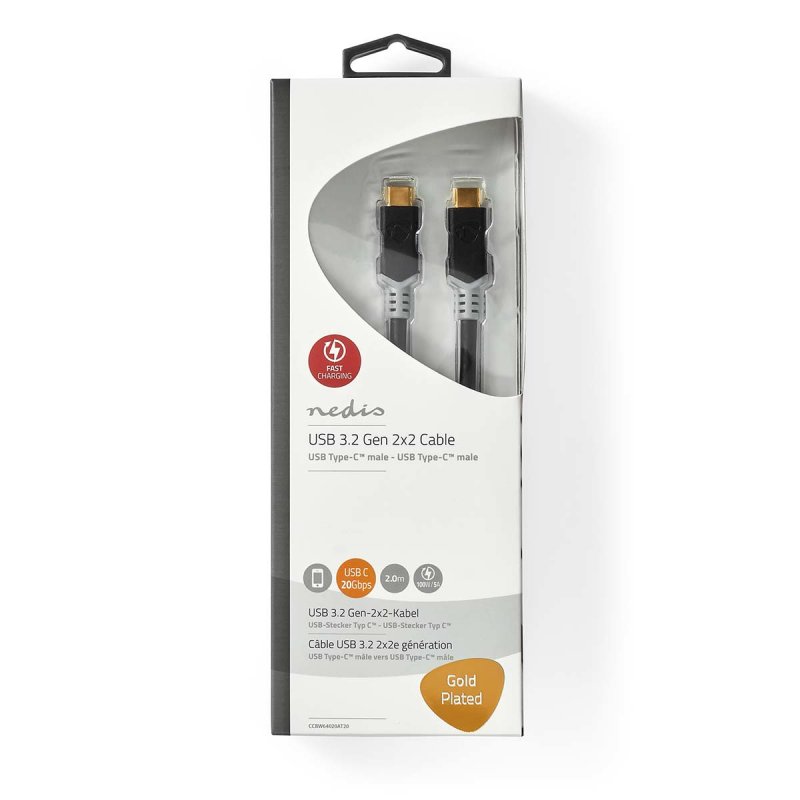 Nedis CCBW64020AT20 USB cable 2 m USB4 Gen 2x2 USB C Black, Silver