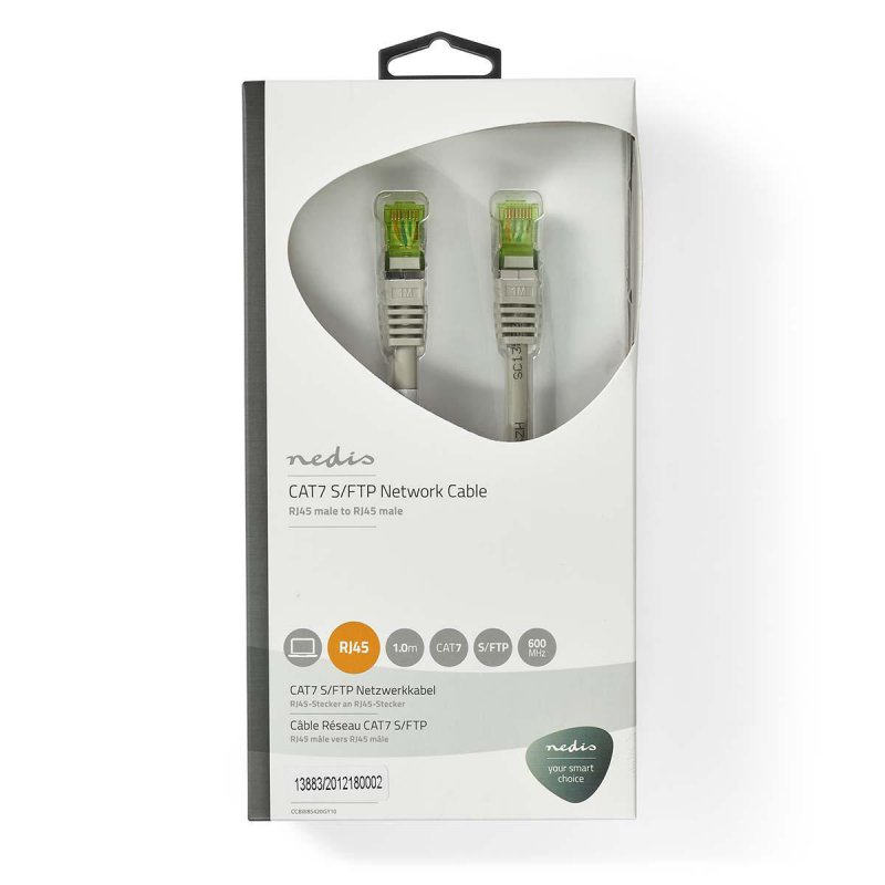 Nedis Cat 7 Kabel | S/FTP | RJ45 Stecker | RJ45 Stecker | 1.00 m | Rund | LSZH | Grau | Verpackung mit Sichtfenster