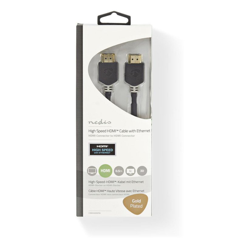 Nedis High Speed ??HDMI ™ Kabel mit Ethernet | HDMI™ Stecker | 4K@60Hz | ARC | 18 Gbps | 0.50 m | rund | PVC | Anthr