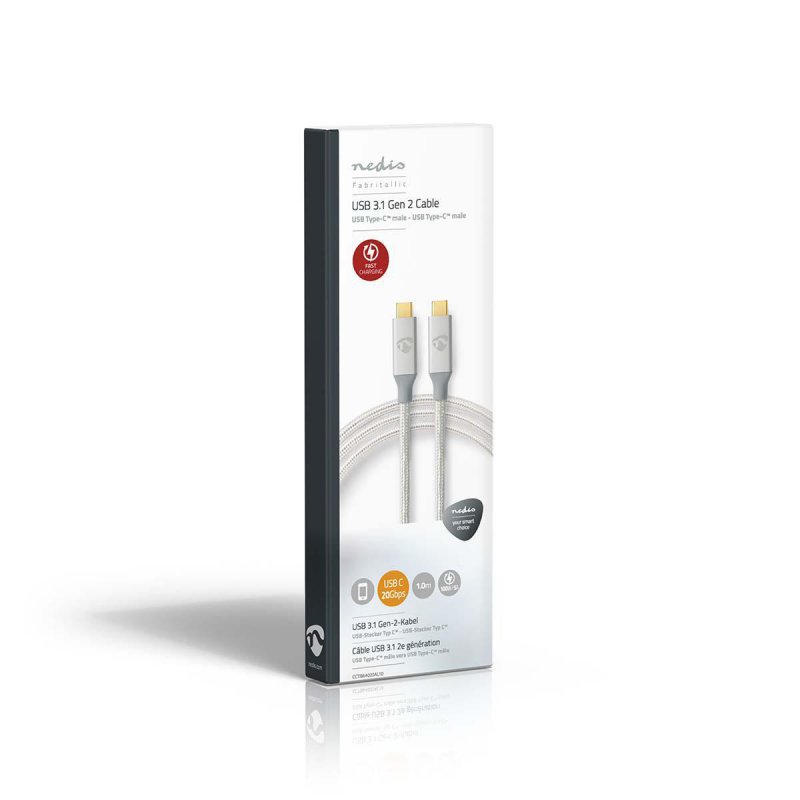 Nedis CCTB64020AL10 câble USB 1 m USB4 Gen 2x2 USB C Argent