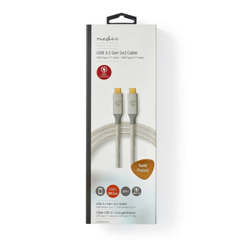 Nedis CCTB64020AL20 USB cable 2 m USB4 Gen 2x2 USB C Silver