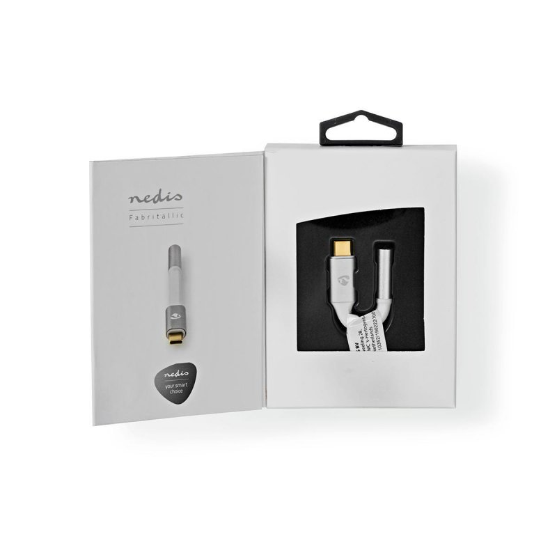 Nedis USB-Adapter | USB 2.0 | USB-C™ Stecker | 3.5 mm Buchse | 0.08 m | rund | Vergoldet | Geflochten / Nylon | Silber
