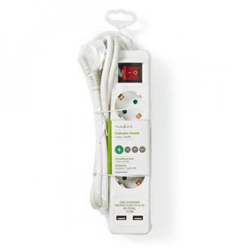 Nedis EXSO315UFSWT multiprise 1,5 m 3 sortie(s) CA Intérieure Blanc
