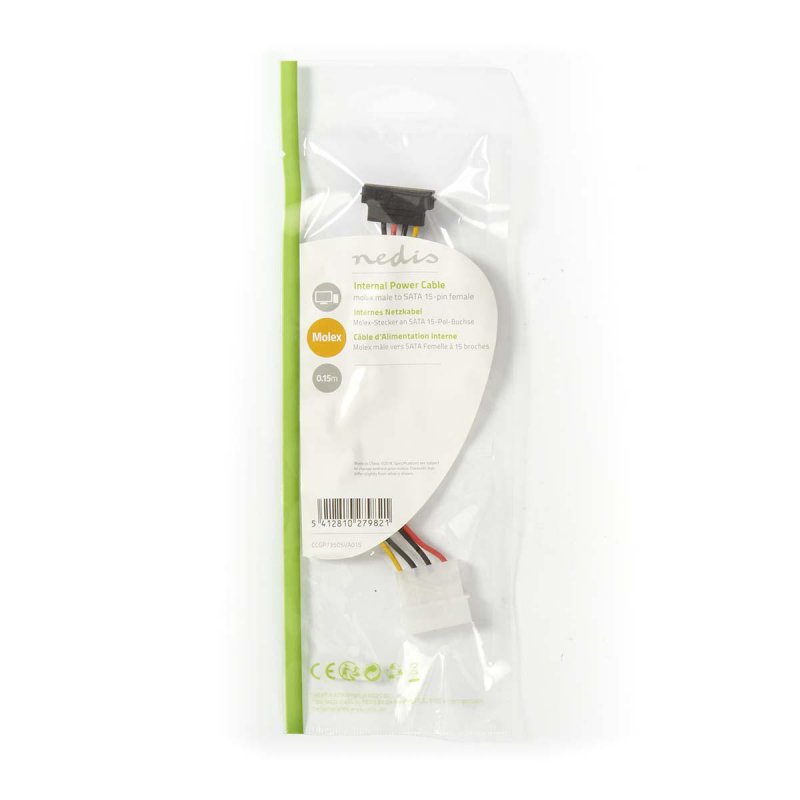 Nedis Interne Stromkabel | Molex Stecker | SATA 15-Pin-Buchse | Vergoldet | 0.15 m | rund | PVC | Mehrfarbig | Umschlag