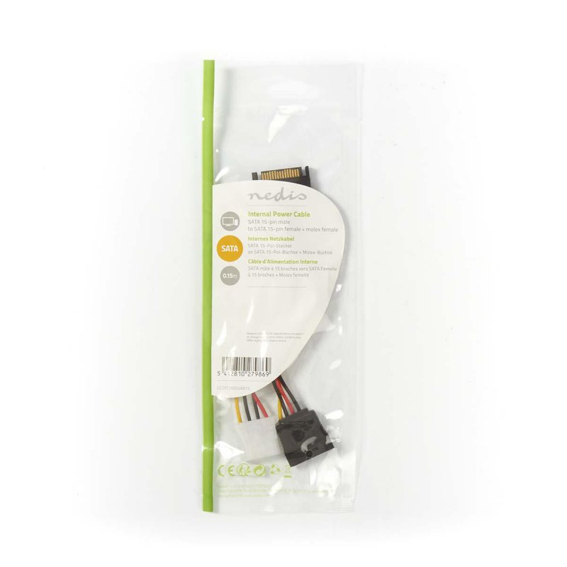 Nedis Interne Stromkabel | SATA 15-Pin Stecker | Molex Buchse / SATA 15-Pin-Buchse | Vergoldet | 0.20 m | rund | PVC | M