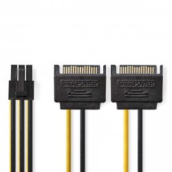 Nedis Interne Stromkabel | 2x SATA 15-poliger Stecker | PCI Express Buchse | Vergoldet | 0.20 m | rund | PVC | Gelb / Sc