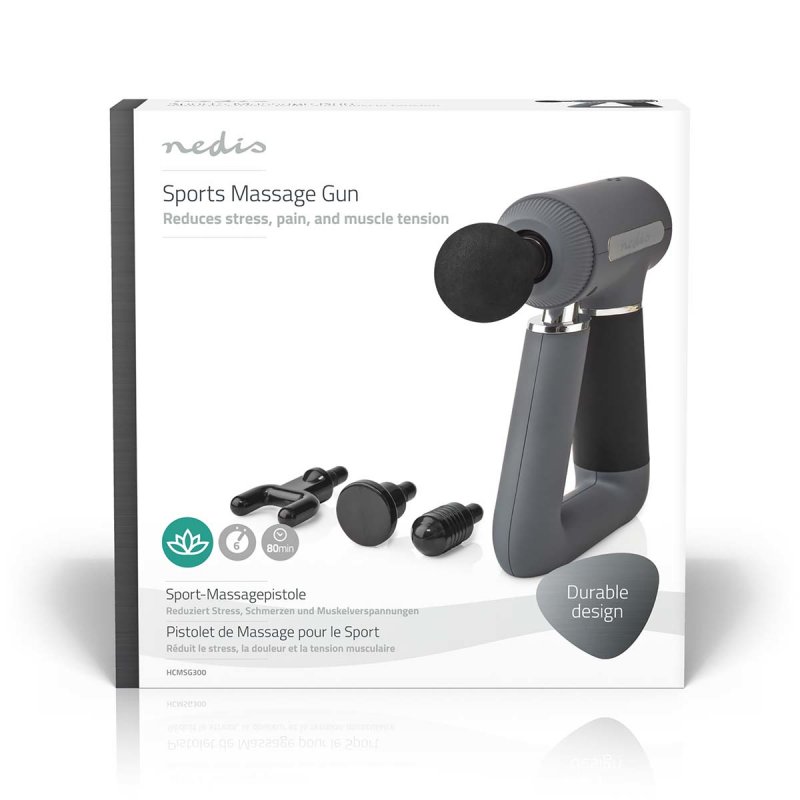 Nedis Sport-Massagepistole 6 Massagemodi | Eingebauter Lithium Ion Akku | Wiederaufladbar | USB-Kabel | Grau