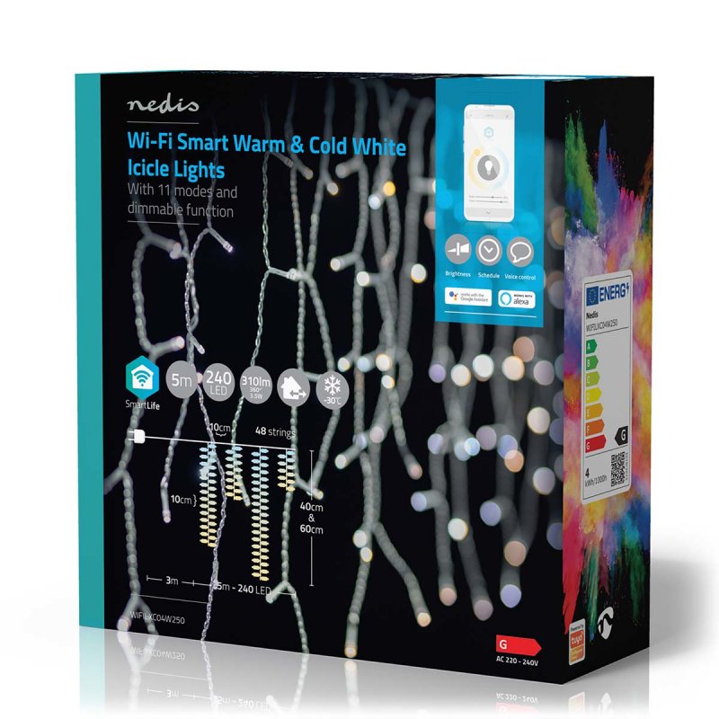 Nedis SmartLife Dekorative LED | Wi-Fi | Warm bis kühlen weiß | 240 LED's | 5.00 m | Android™ / IOS