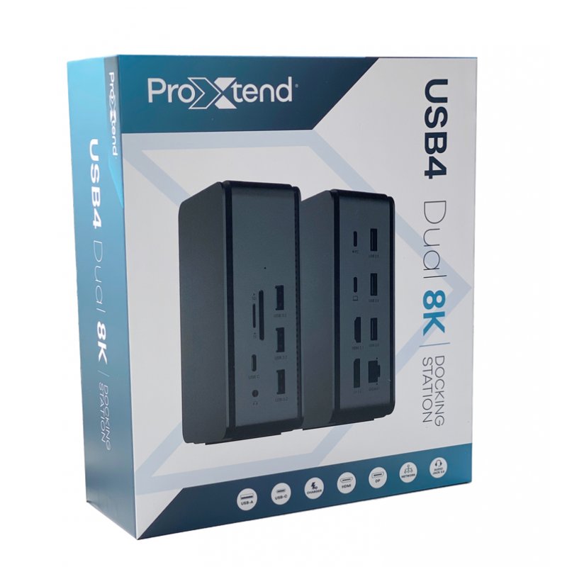 ProXtend USB4 Dual 8K Docking Station, Dark Silver