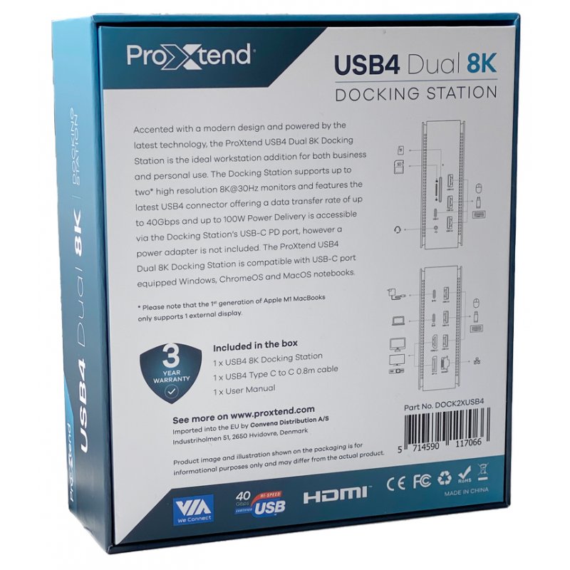 ProXtend DOCK2XUSB4 station d'accueil Avec fil USB4 Gris