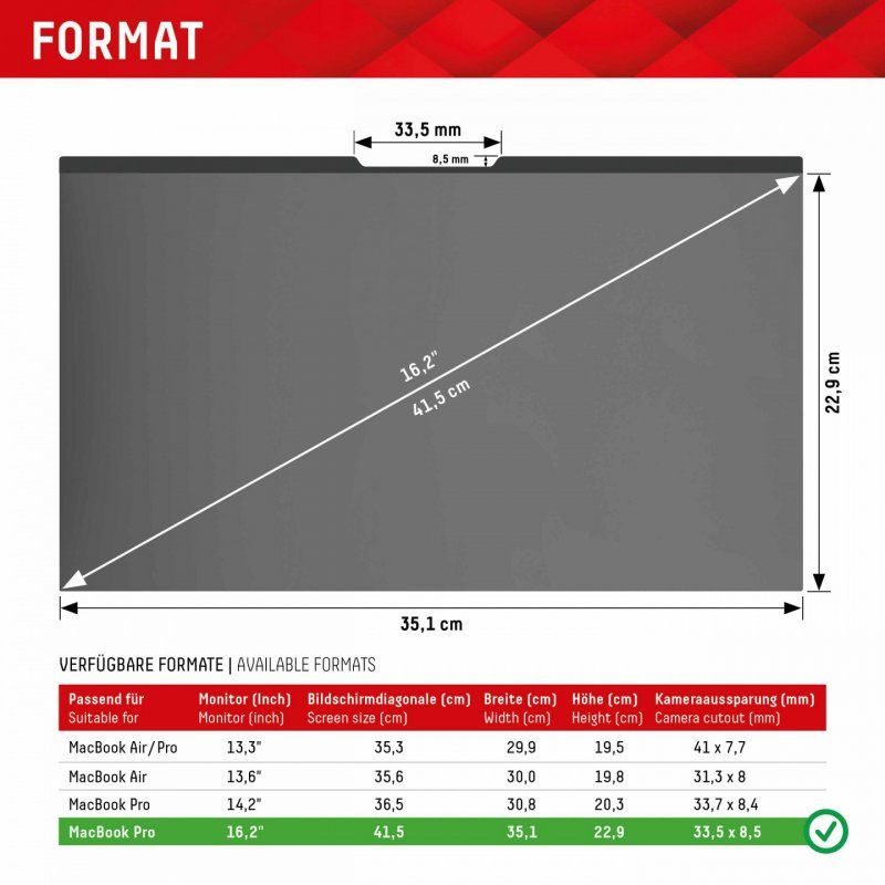 Displex 01767 filtre anti-reflets pour écran et filtre de confidentialité Filtre de confidentialité sans bords pour o