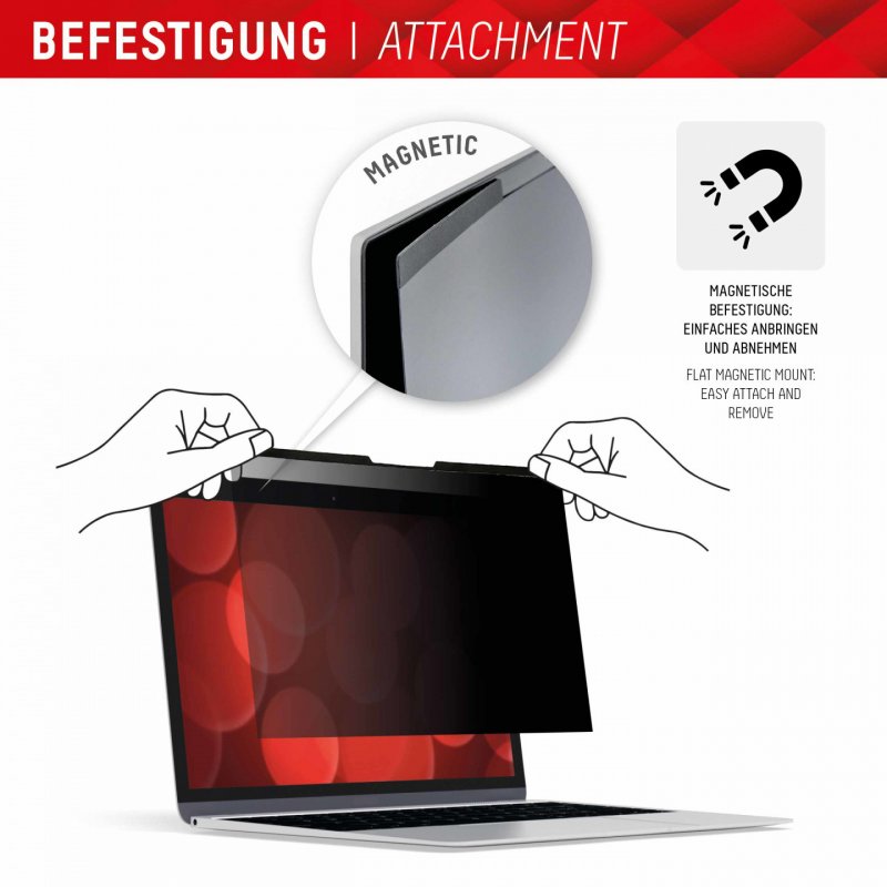 DISPLEX Privacy Safe Blickschutzfilter f. MacBook Air/Pro 13,3", Anti-Reflex, Bluelight-Filter, Magnetische Befestigung
