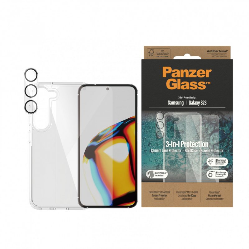 PanzerGlass 3-in-1 Schutz-Set für Samsung Galaxy S23 PicturePerfect-Kameraschutz, HardCase-Schutzhülle und Displayschu