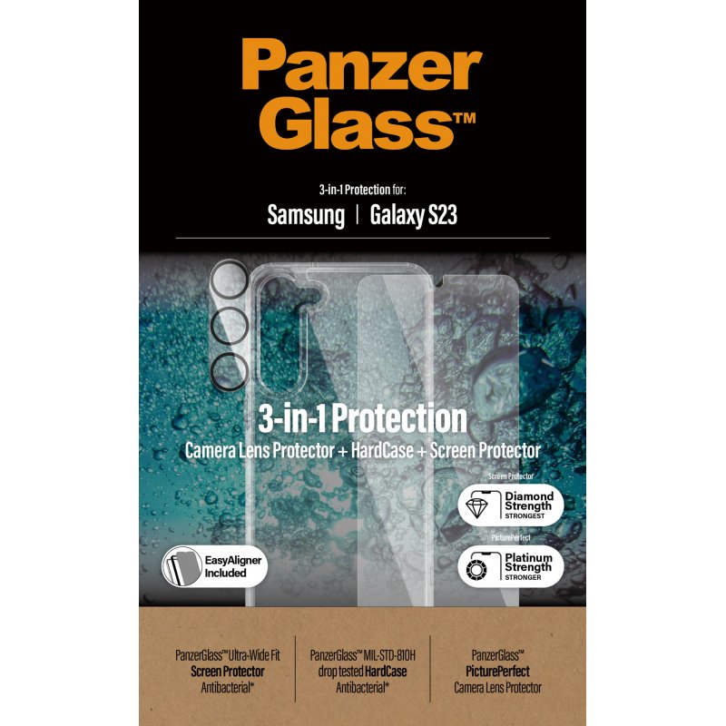 PanzerGlass 3-in-1 Schutz-Set für Samsung Galaxy S23 PicturePerfect-Kameraschutz, HardCase-Schutzhülle und Displayschu