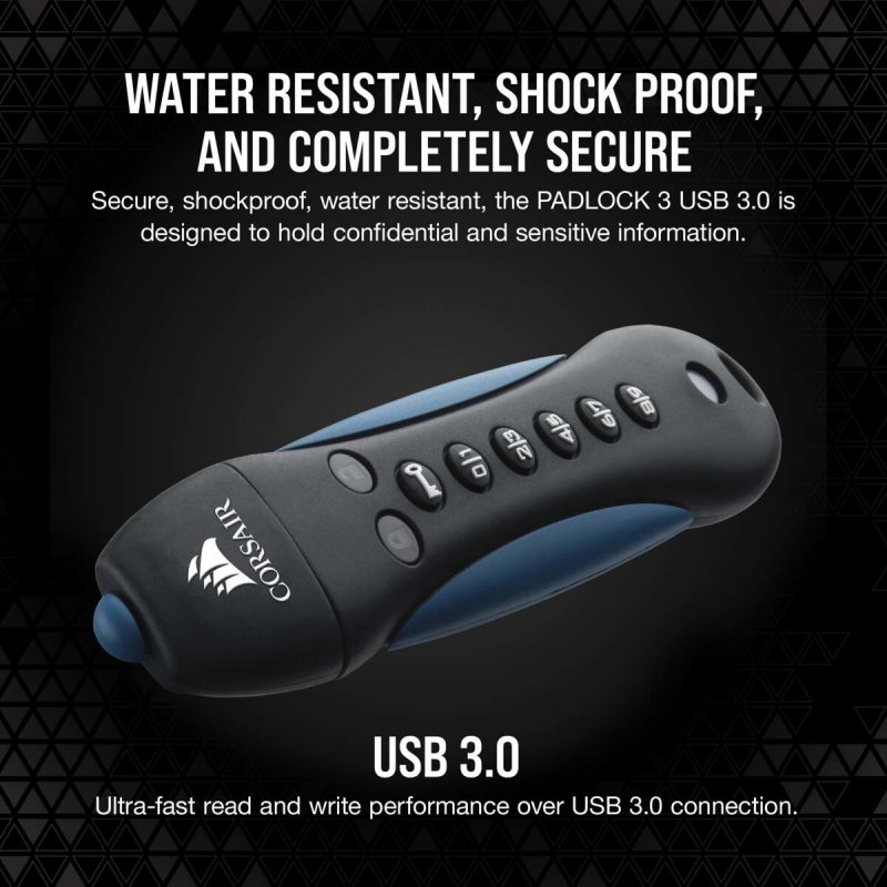 Corsair Padlock USB flash drive 256 GB USB Type-A 3.0 Black, Blue