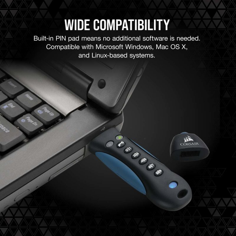Corsair Padlock lecteur USB flash 256 Go USB Type-A 3.0 Noir, Bleu