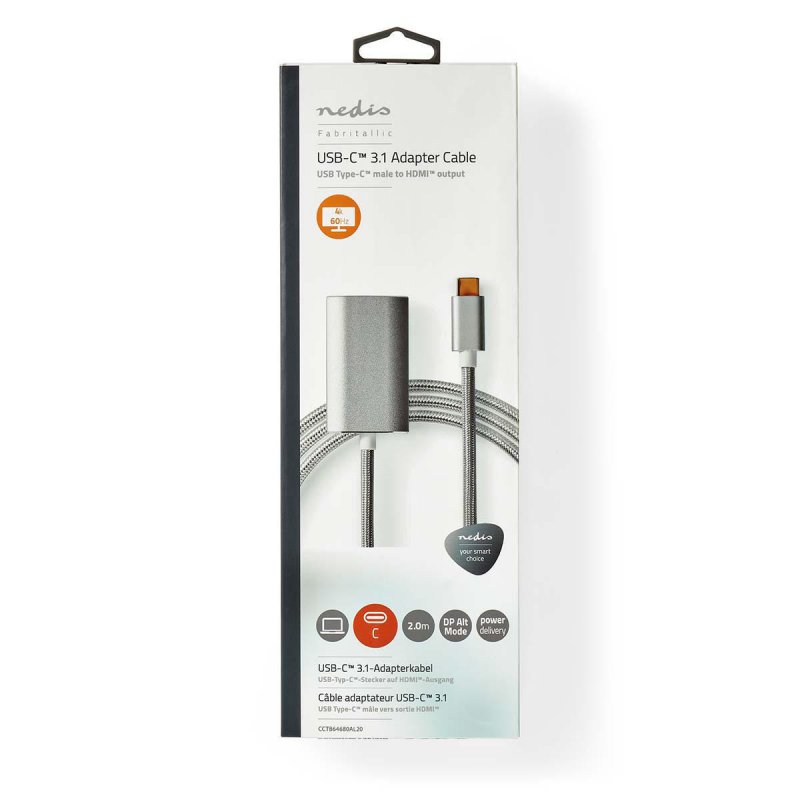 Nedis CCTB64680AL20 video cable adapter 2 m HDMI Type A (Standard) USB Type-C Silver