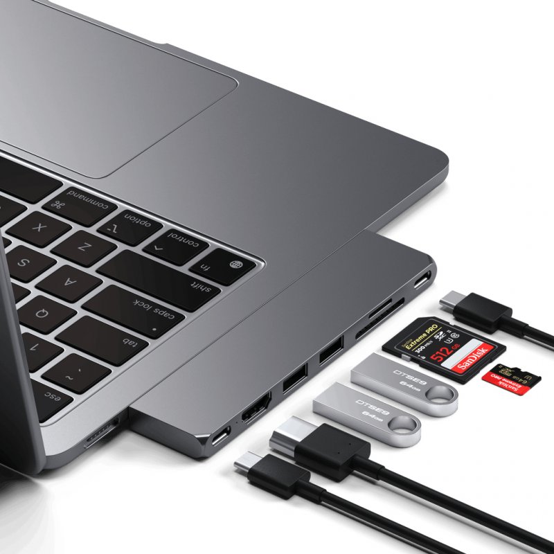 Adaptateur USB 3.0 Type C pour Macbook M2 Satechi Pro Hub Slim vers HDMI, SD, USB-A et Type C (Gris)
