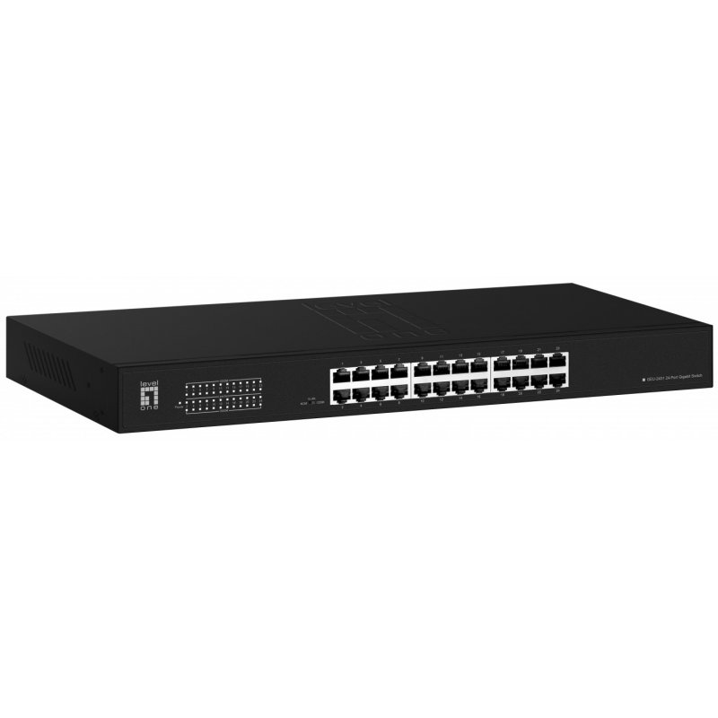 LevelOne Switch 24x GE GEU-2431 19\" Rack Mount Kit Unmanaged Gigabit Ethernet (10/100/1000) 1U Black