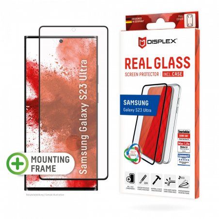 DISPLEX Panzerglas (10H) + Schutzhülle für Samsung S23 Ultra, Schutzhülle, Eco-Montagerahmen, kratzer-resistente Glas