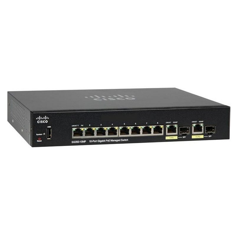 Cisco SG350-10MP-K9EU-RF network switch Managed L3 Gigabit Ethernet (10/100/1000) 1U Black