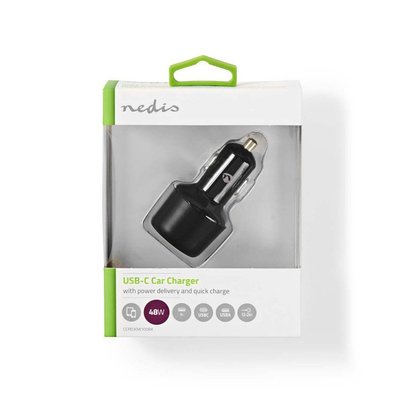 Nedis CCPD30W100BK mobile device charger Smartphone Black Cigar lighter Fast charging Auto