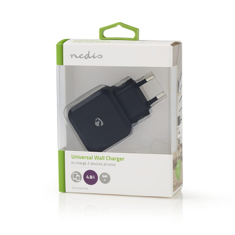 Nedis WCHAU484ABK mobile device charger Universal Black USB Indoor
