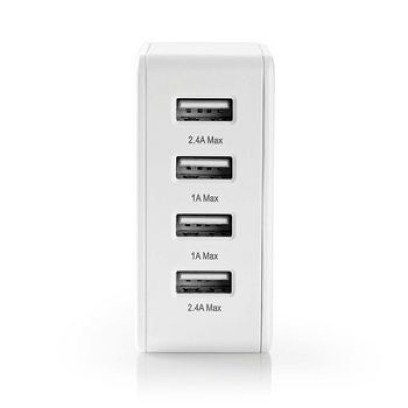 Nedis Netzladegerät 24 W Schnellladefunktion 4x 2.4 A - Anzahl der Ausgänge: 4, 4x USB-A, Kein Kabel im Lieferumfang e