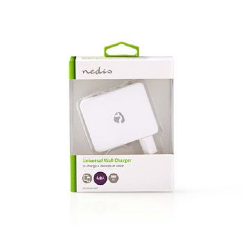 Nedis Netzladegerät 24 W Schnellladefunktion 4x 2.4 A - Anzahl der Ausgänge: 4, 4x USB-A, Kein Kabel im Lieferumfang e