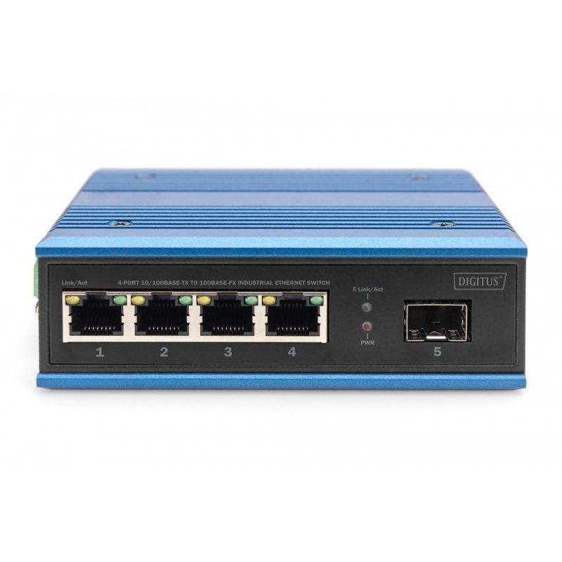 Digitus 4 Port Fast Ethernet Network Switch, Industrial, Unmanaged, 1 SFP Uplink