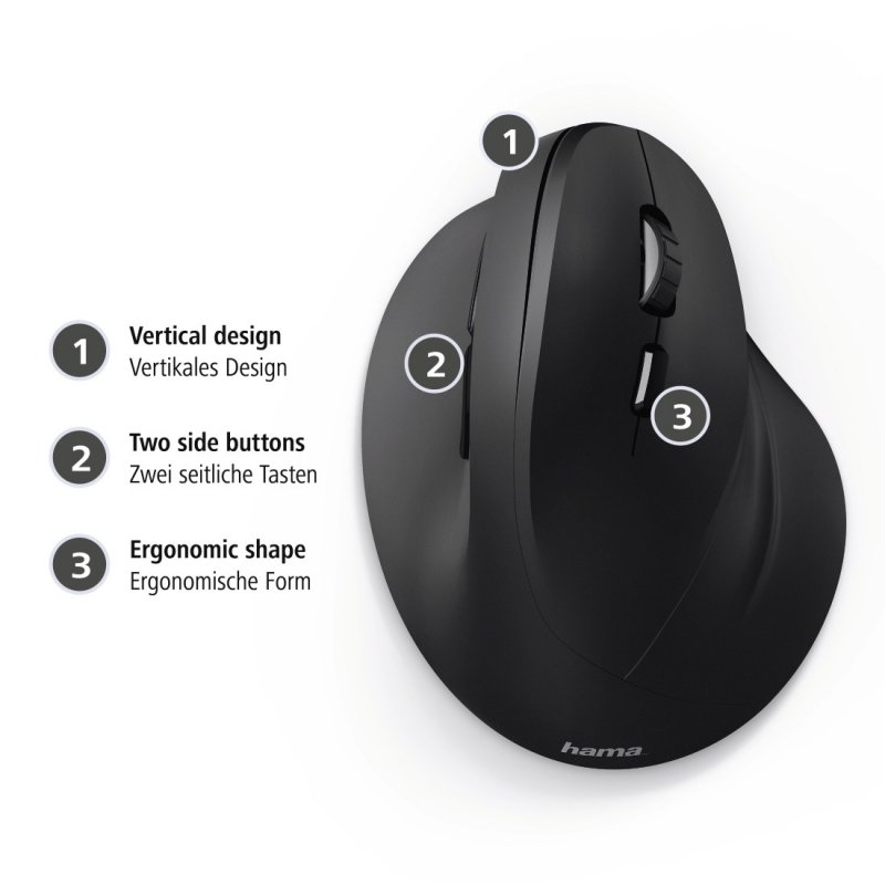 HAMA vertikale,ergonomische Maus, kabelgebunden EMC-500 black (00182698)