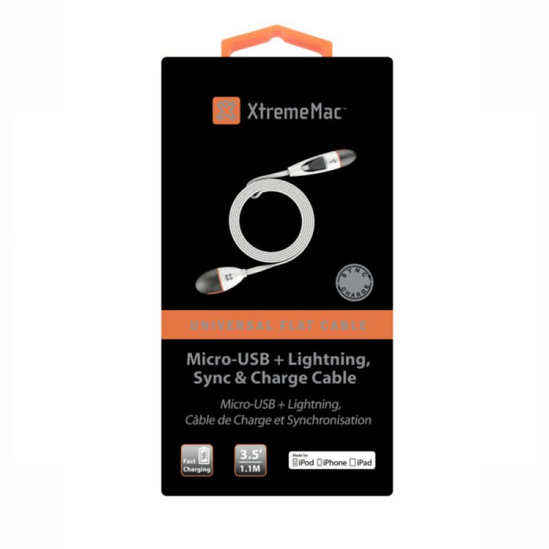 XtremeMac câble plat Lightning & Micro-USB vers USB - 1,1m