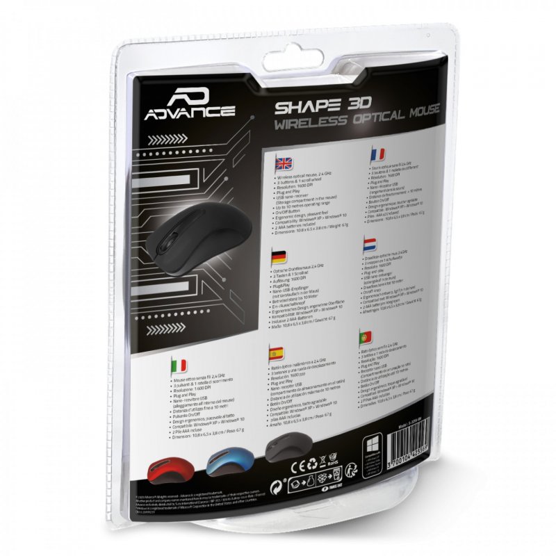 ADVANCE Shape 3D mouse Ambidextrous RF Wireless Optical 1600 DPI