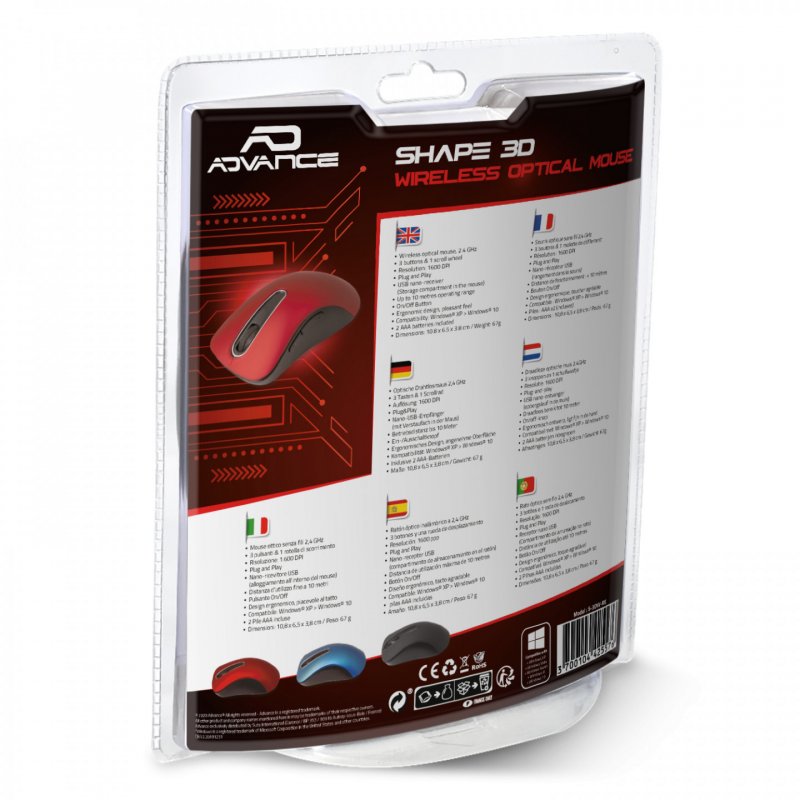 ADVANCE Shape 3D mouse Ambidextrous RF Wireless Optical 1600 DPI