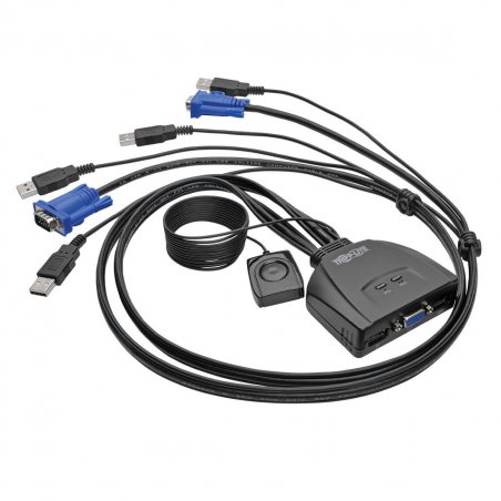 KVM à câble USB/VGA à 2 ports avec câbles et partage de périphériques USB.