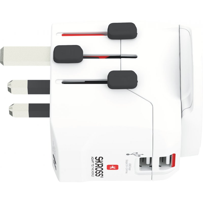 SKROSS - World Travel Adapter with Ground Plugs( no Swiss & Italy ) + 2 USB SLOT 2400 mA + world to europe