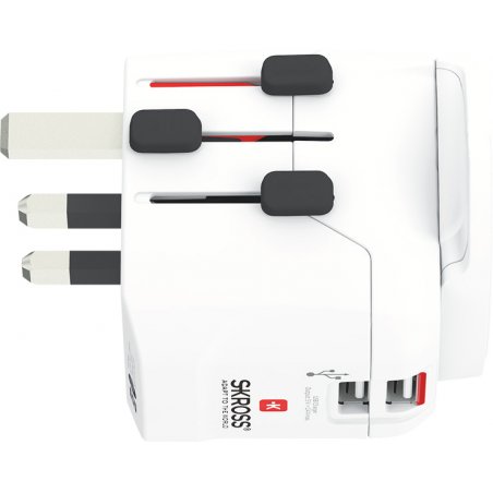 Skross PRO Light USB (2xA) - World adaptateur prise d'alimentation Universel Blanc