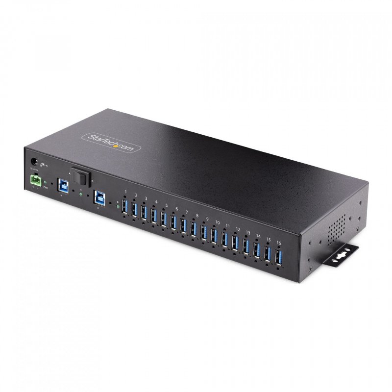 StarTech.com 16-Port Industrial USB 3.0 Hub 5Gbps, Metal, DIN/Surface/Rack Mountable, ESD Protection, Terminal Block Pow
